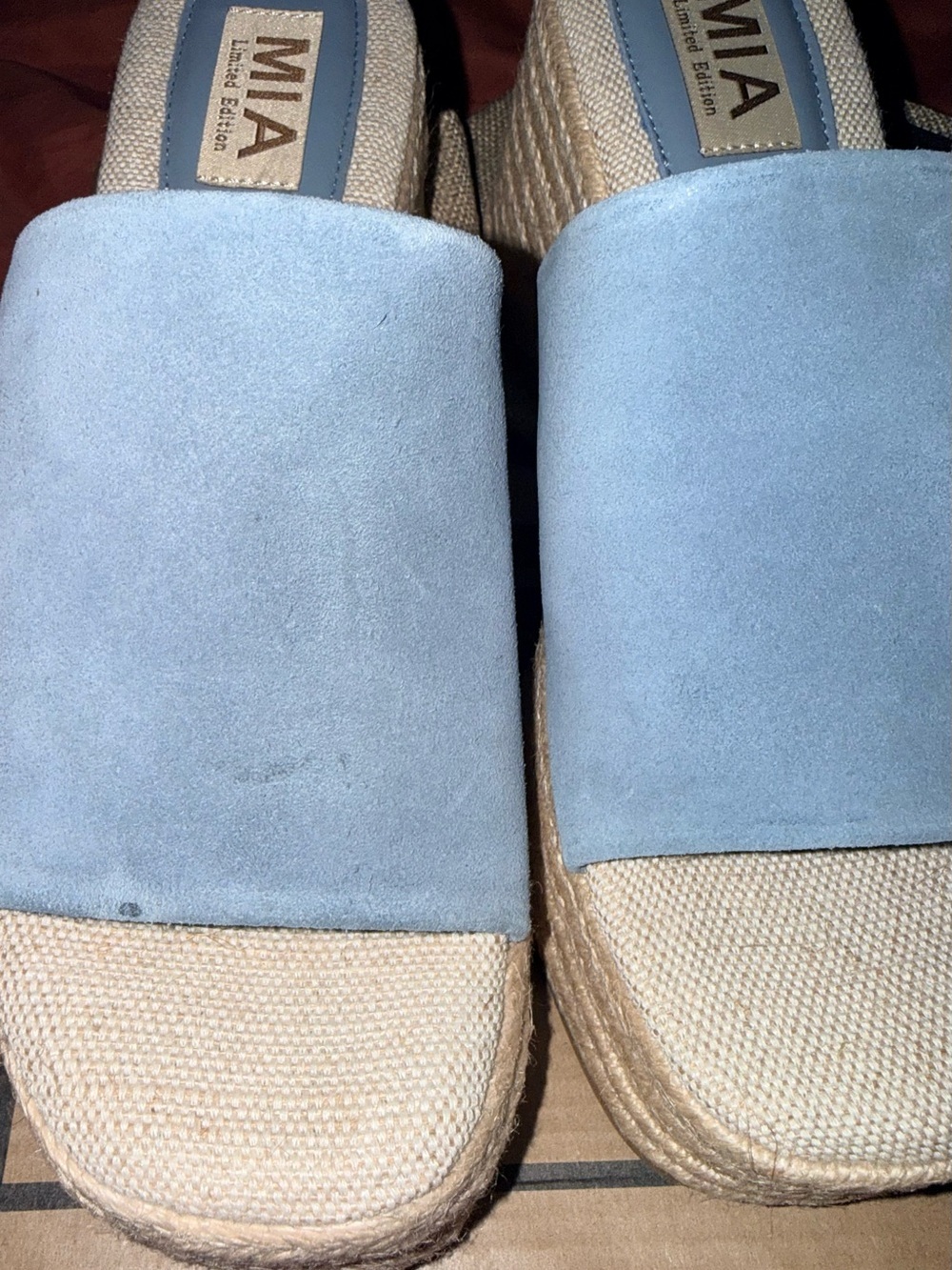 MIA Powder Blue Espadrille Slide Mules